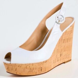 NEW Veronica Beard Dali Cork White Wedge Slingback Platform Heel Sandals